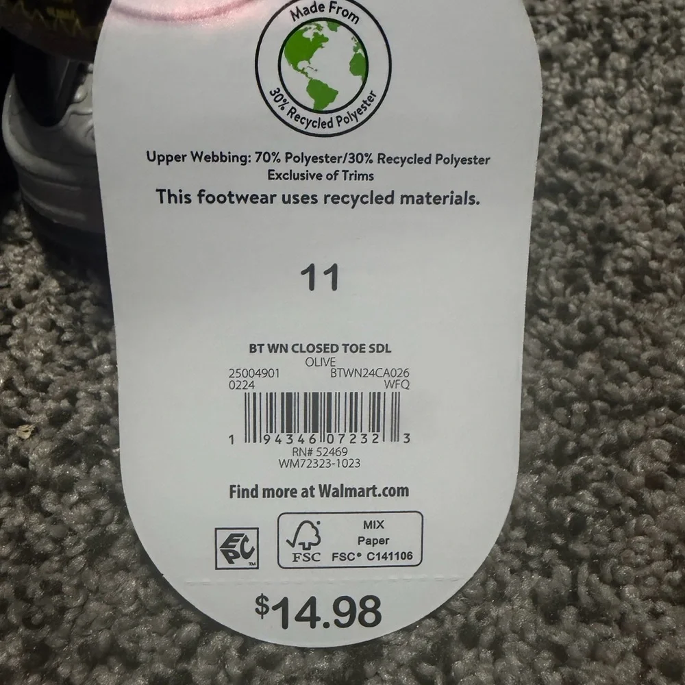 Wonder Nation Closed Toe Sandals Kids 11 Olive Green NWT Athletic Water Shoes
